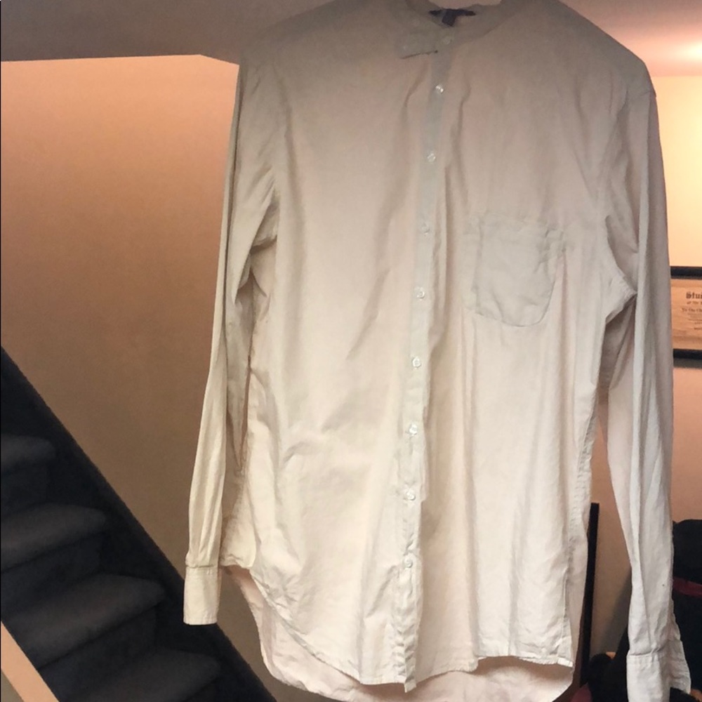 Top hat off white/beige button up mandarin collar.